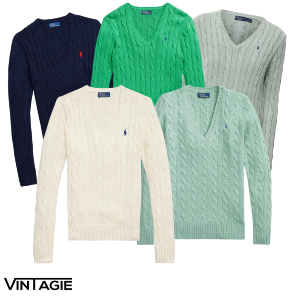 5x Ralph Lauren V-neck kabeltruien