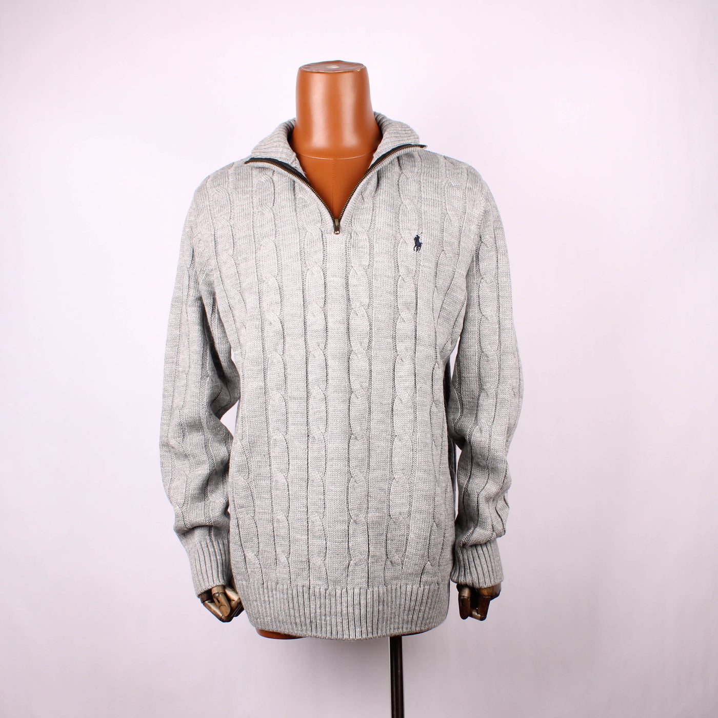 Ralph Lauren 1/4 Zip Trui Kabel Grijs