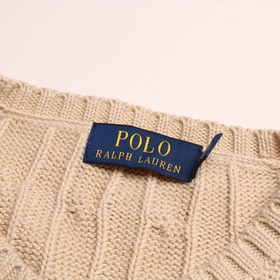 Ralph Lauren Kabeltrui Beige Ronde Hals